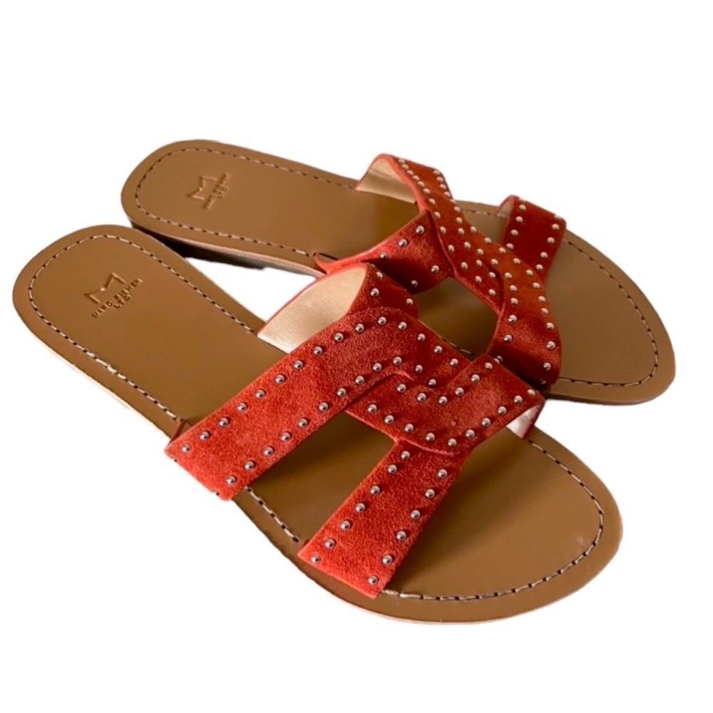 Marc Fischer leather Ramie slide on burnt orange embellished‎ sandals Sz 7M